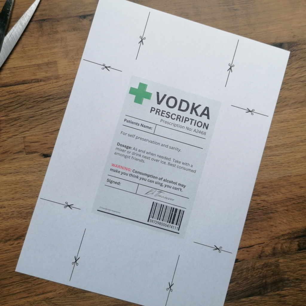 Vodka Prescription Label