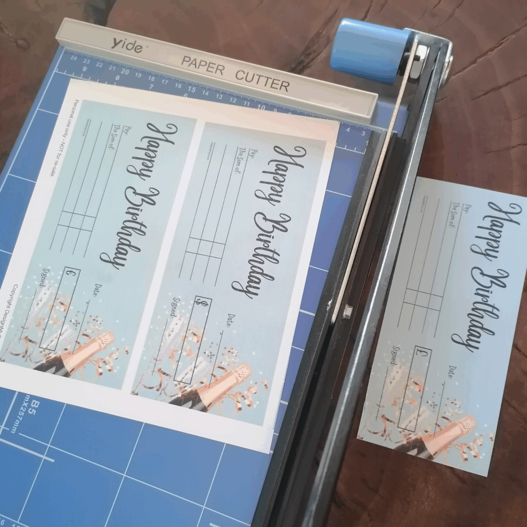 Blank Birthday cheque in blue