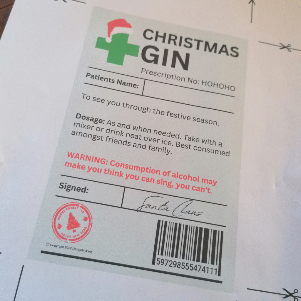 Christmas Gin Prescription Label