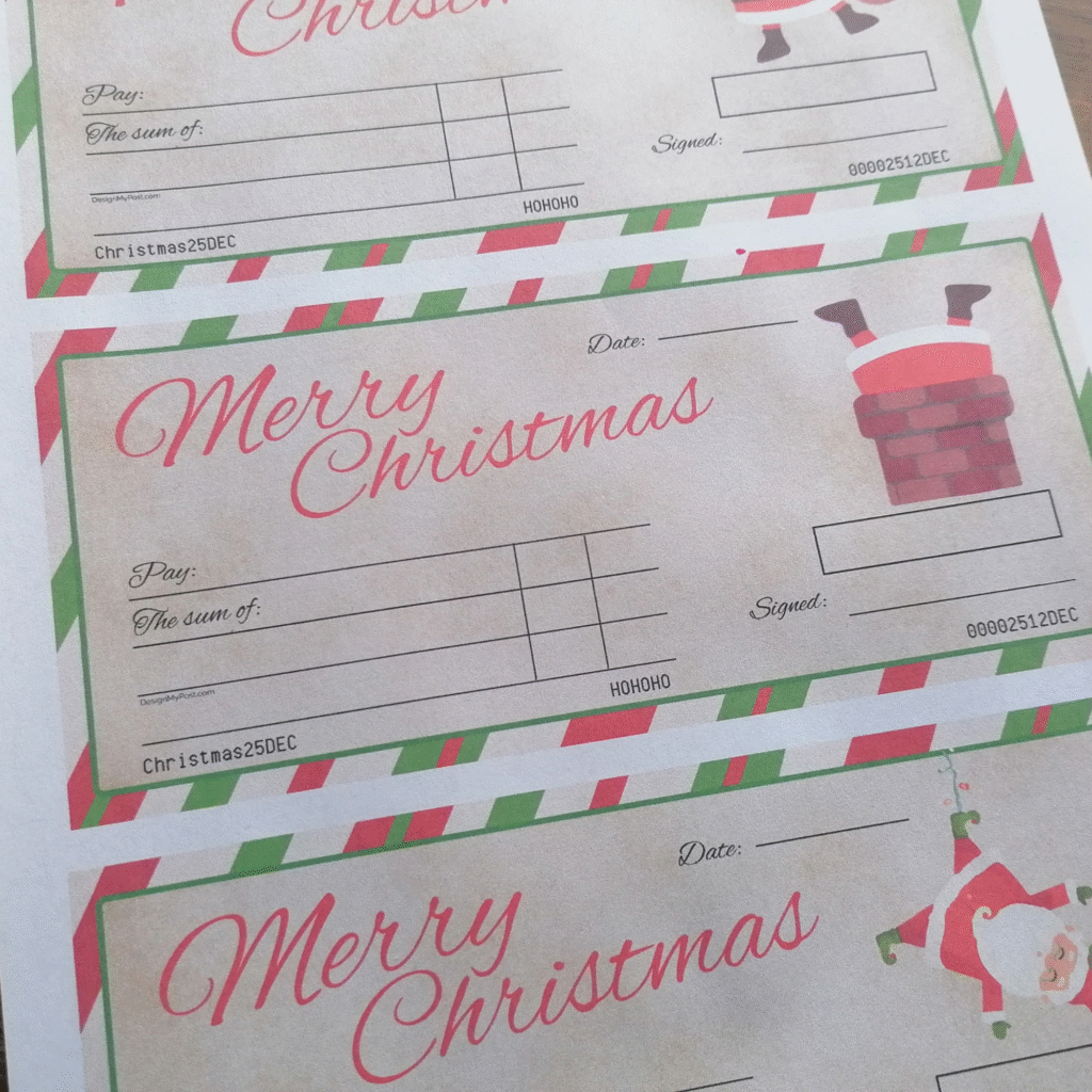 Christmas Cheque, gift voucher