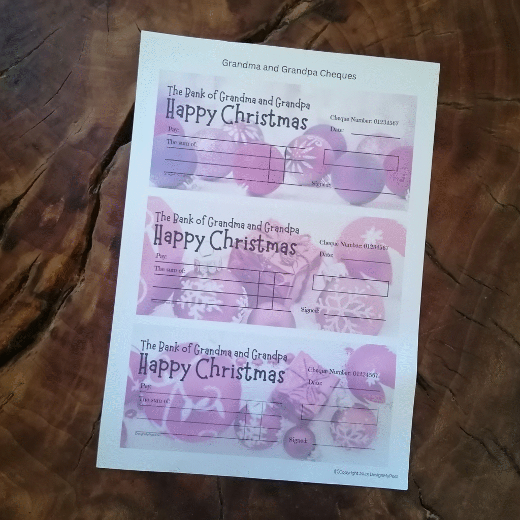 Bank of grandma & grandpa christmas cheque