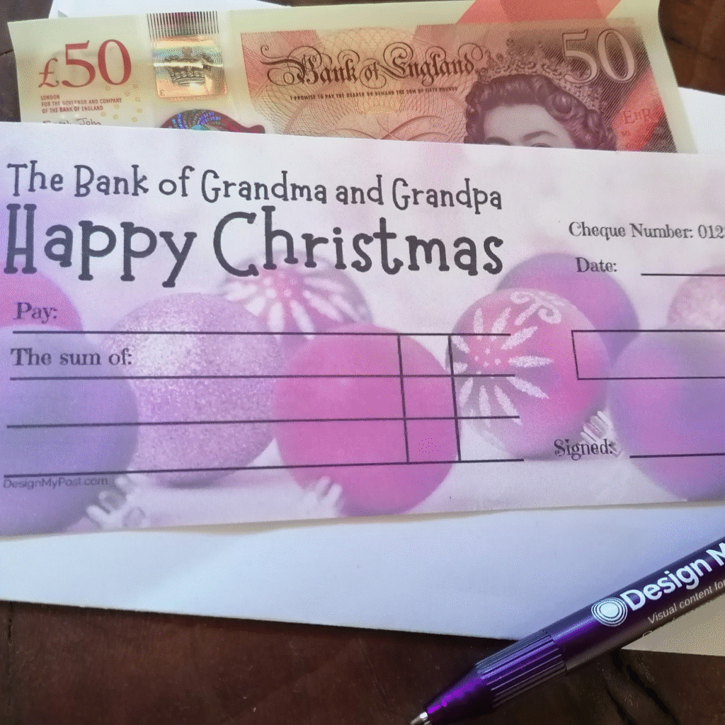 Bank of grandma & grandpa christmas cheque