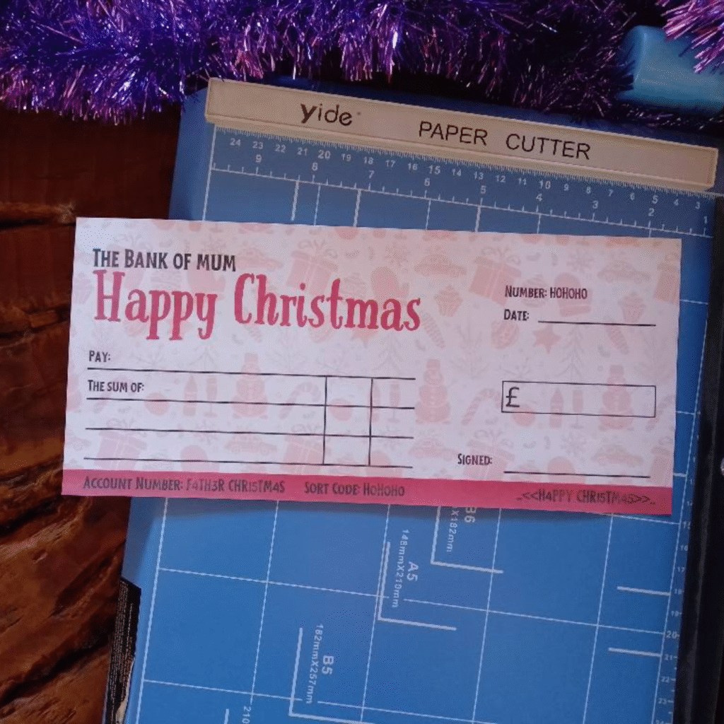 Blank cheque for christmas