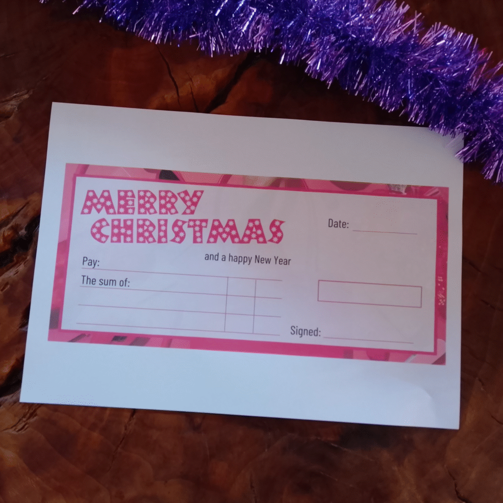 Large Pink Christmas Cheque