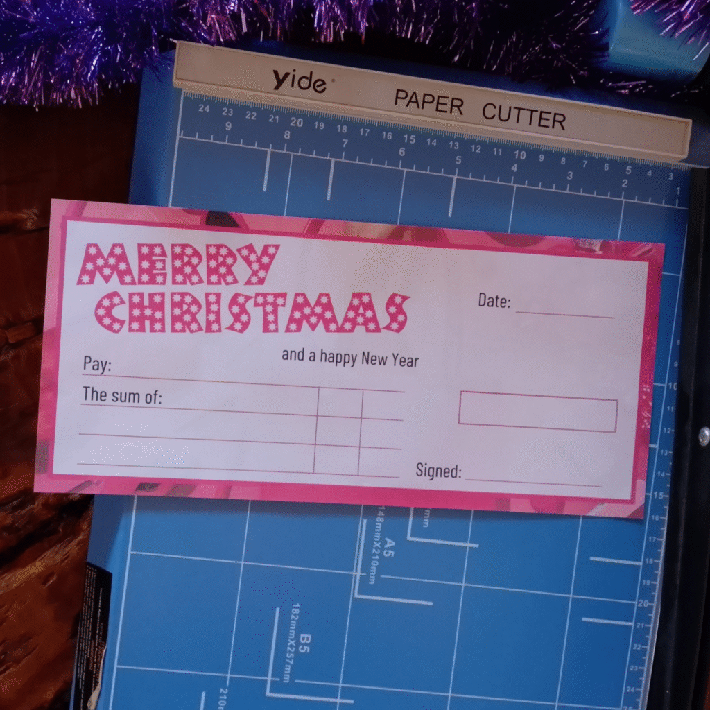 Large Pink Christmas Cheque