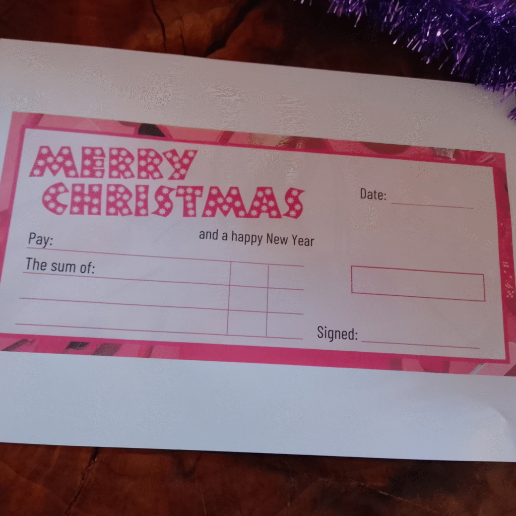 Large Pink Christmas Cheque