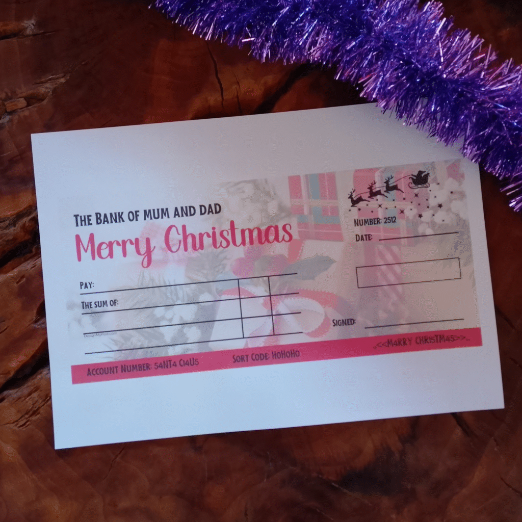 Bank of Mum and Dad Christmas Cheque