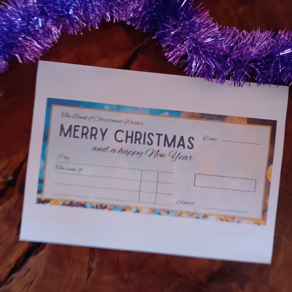 Christmas Cheque in Blue