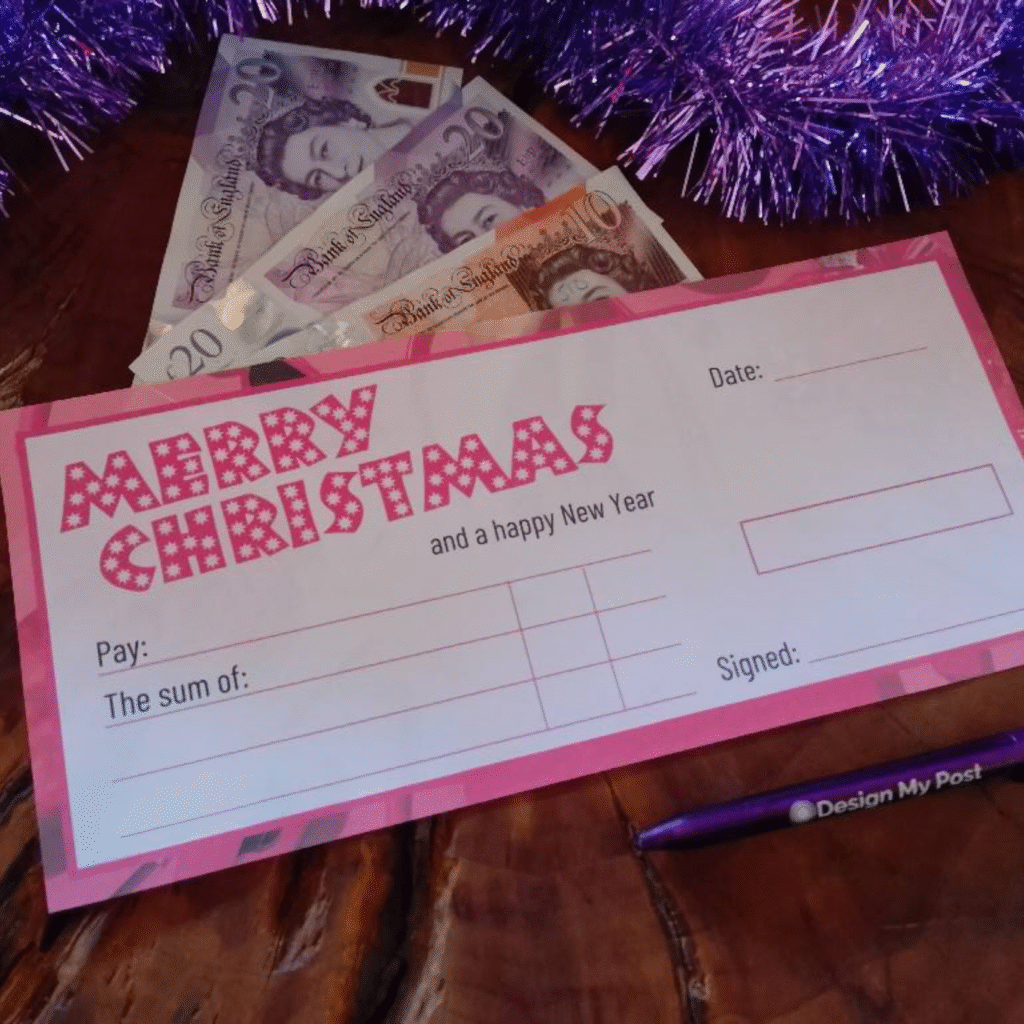 Large Pink Christmas Cheque