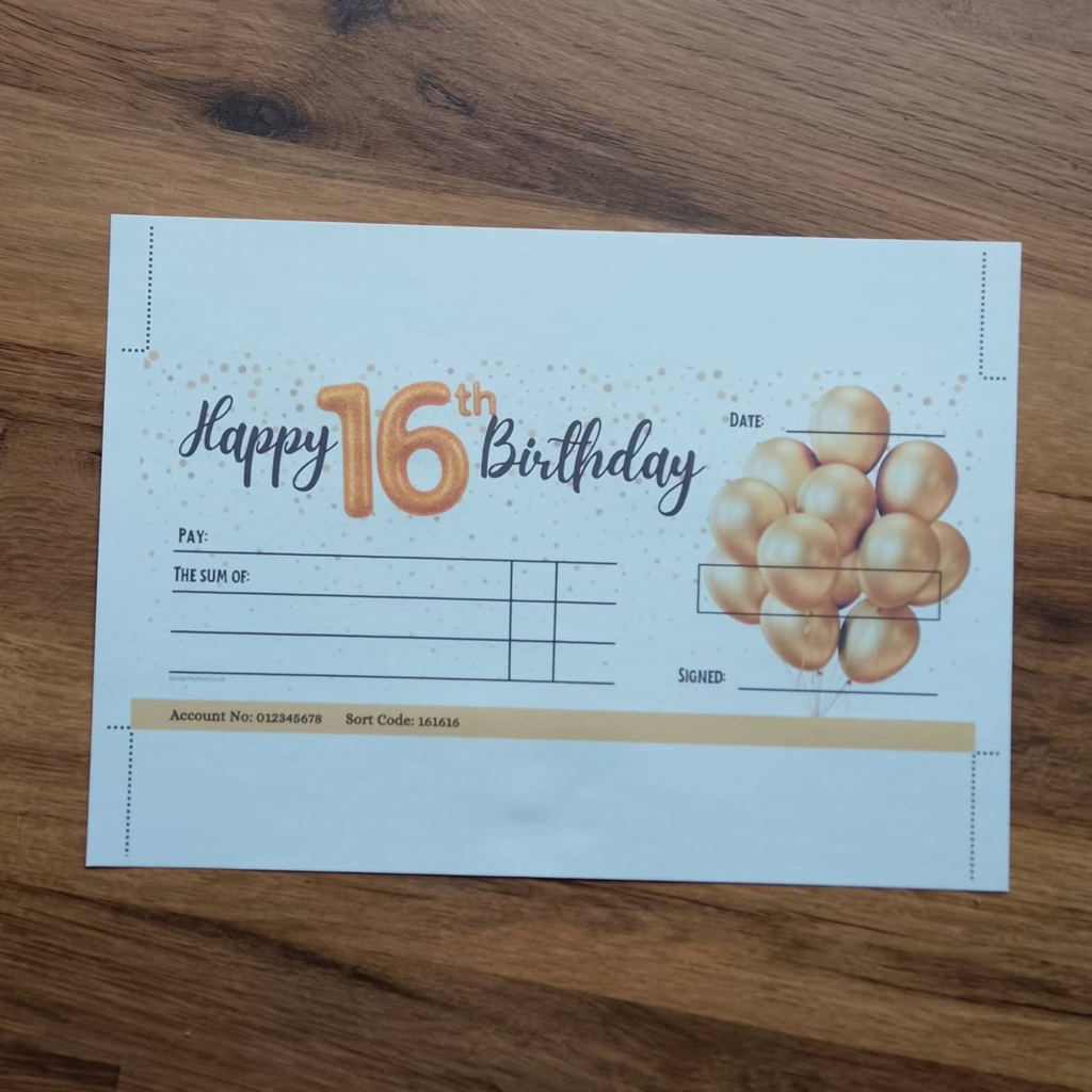 16th Birthday Cheque