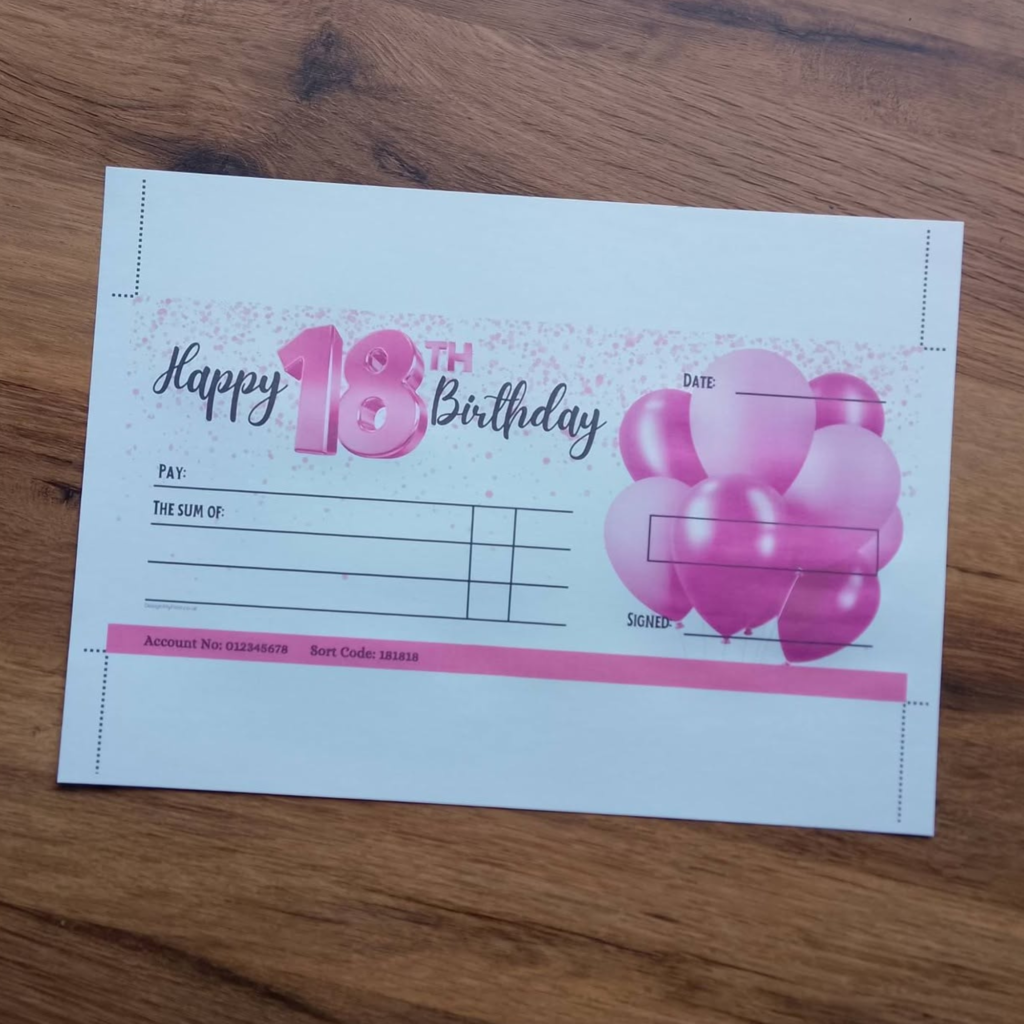 Pink 18th Birthday Cheque