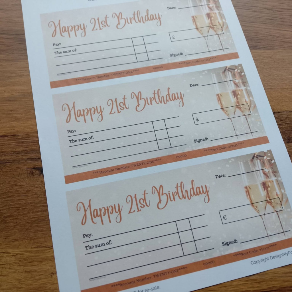 21st Birthday Cheque