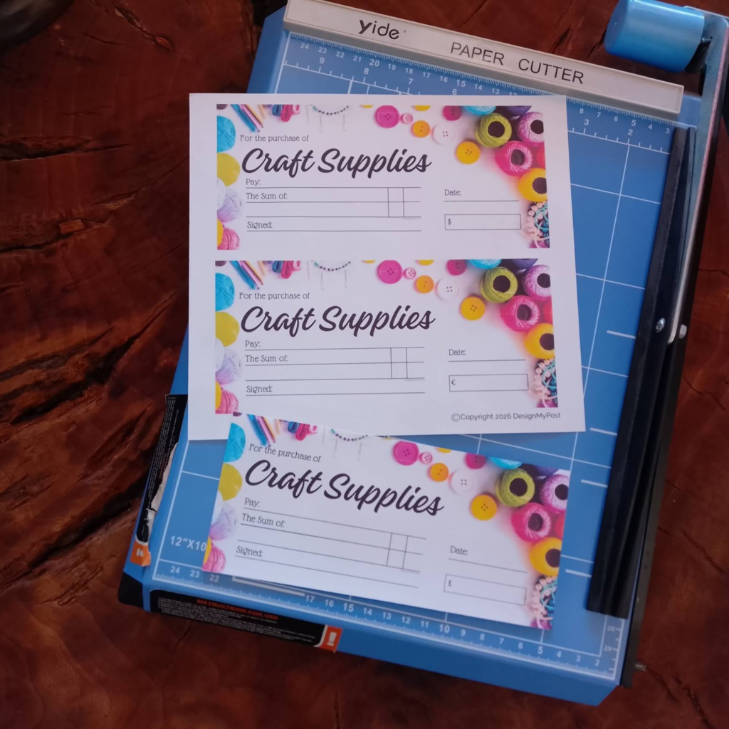 Personalised Craft Supplies Cheque