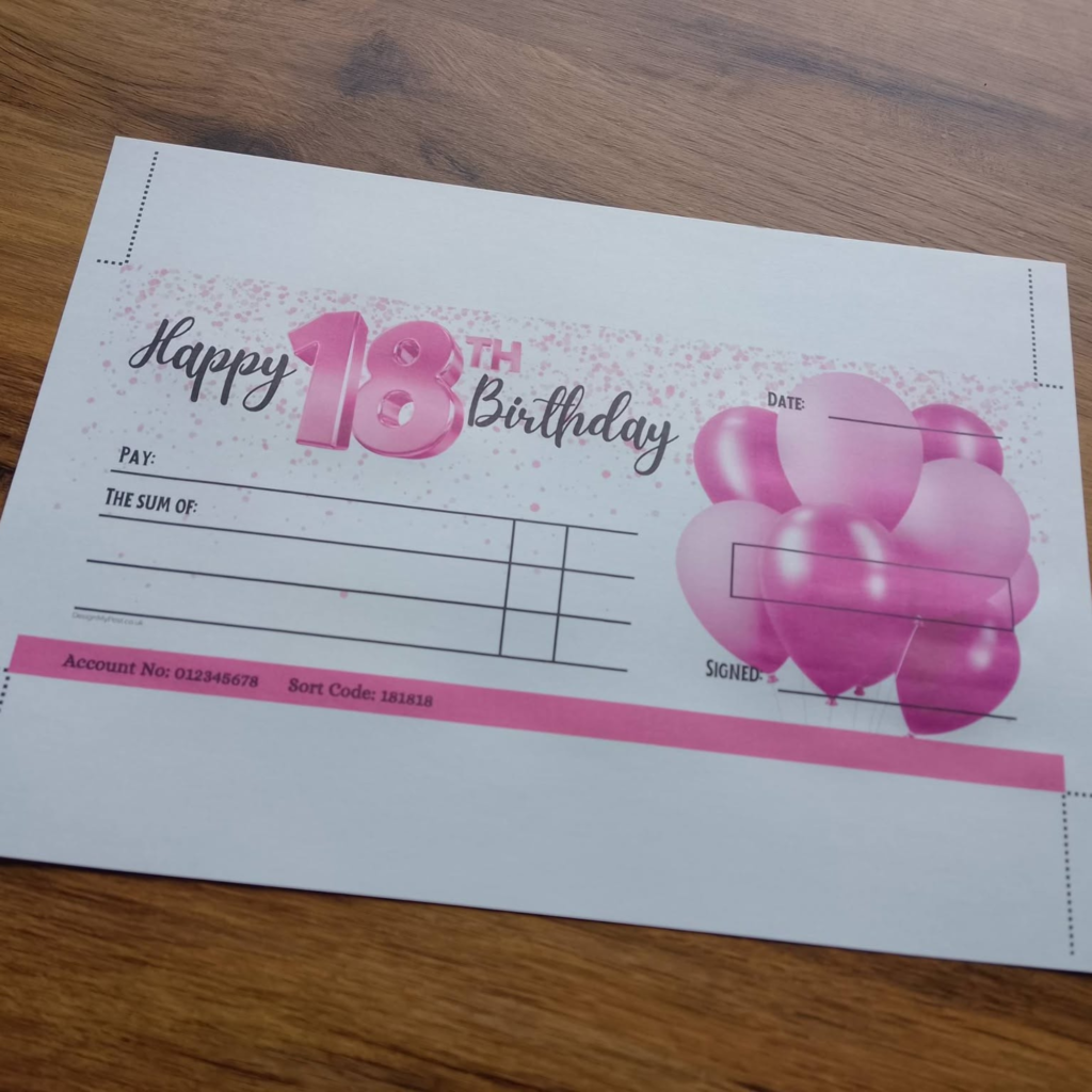 Pink 18th Birthday Cheque