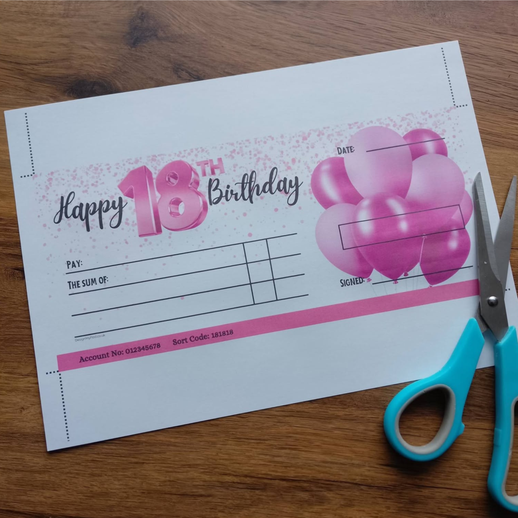 Pink 18th Birthday Cheque
