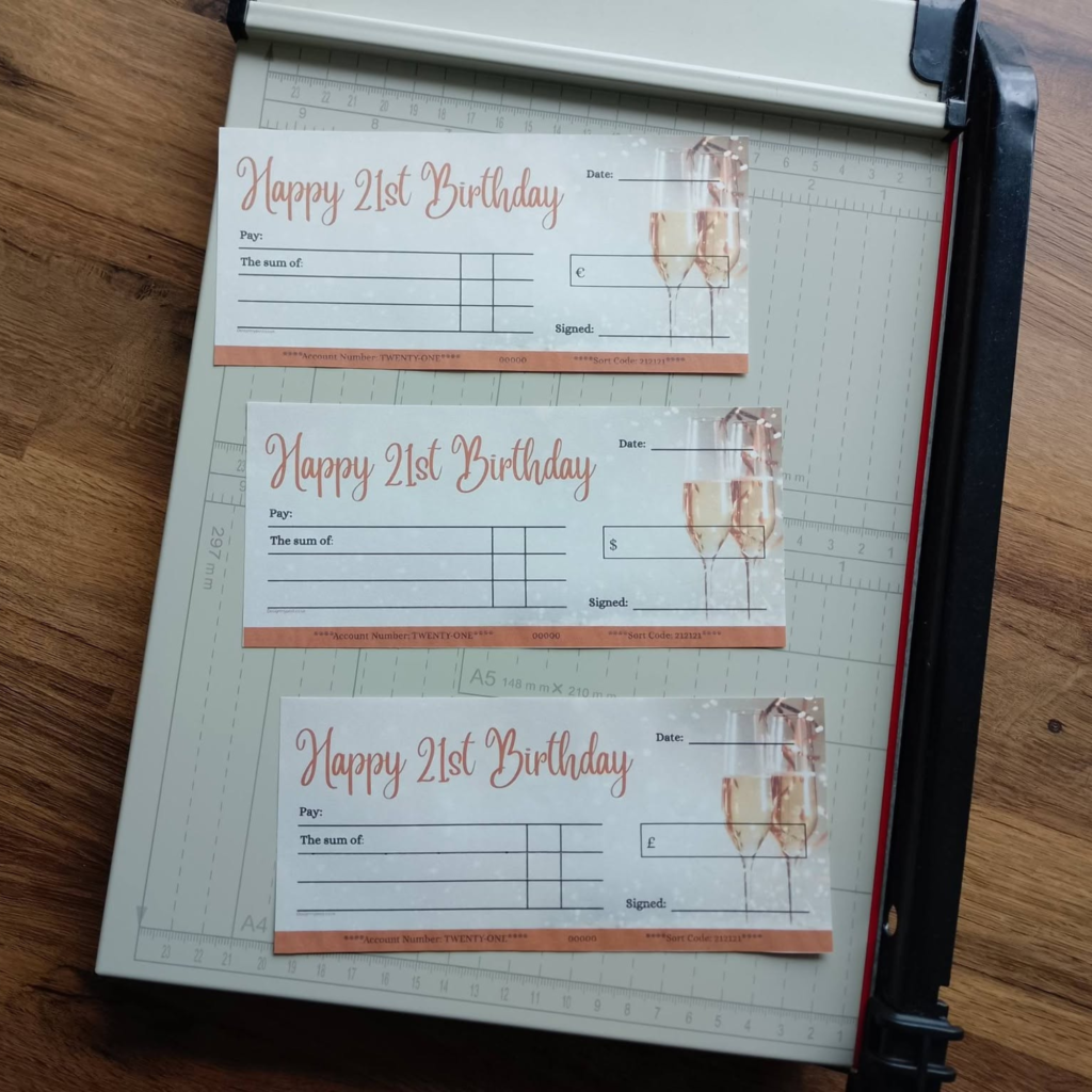 Print at home 21st Birthday Cheque