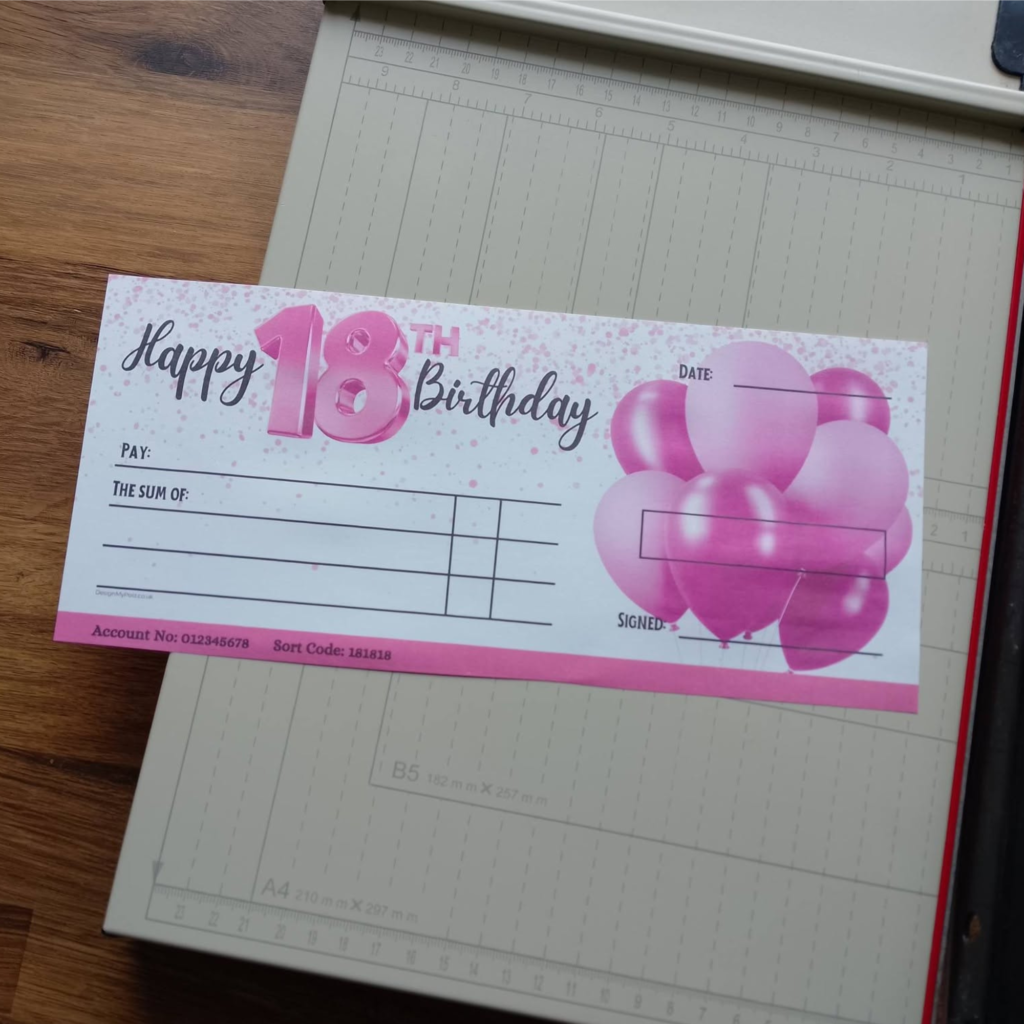 Blank cheque for 18th gift
