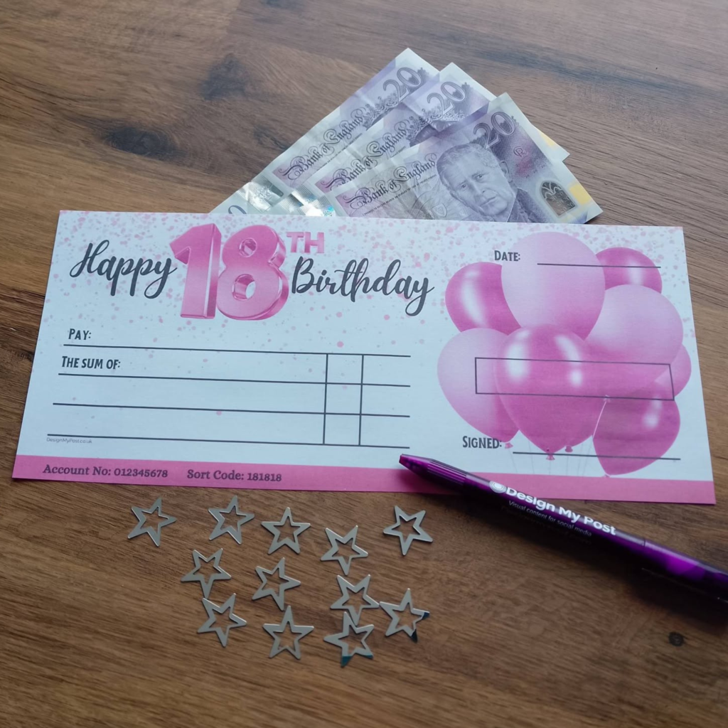 Pink 18th Birthday Cheque