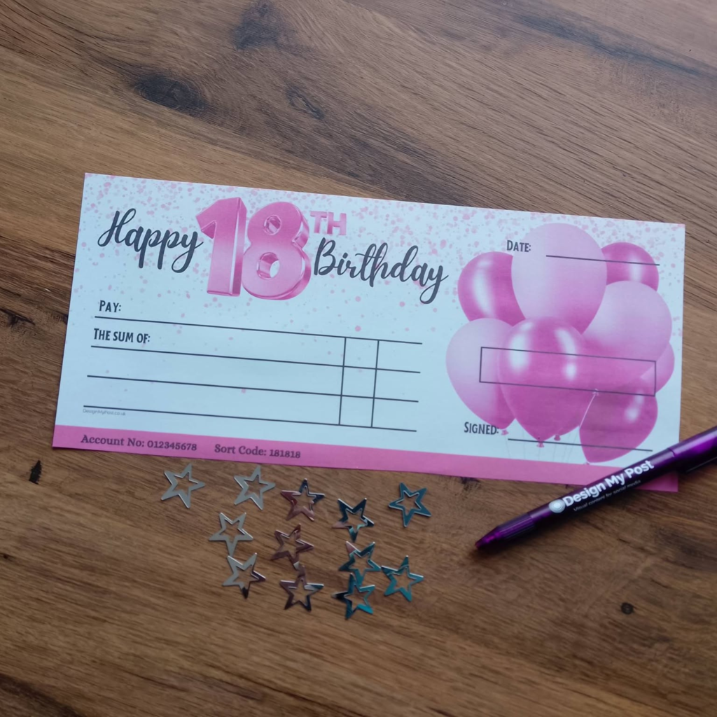 Oversized Pink 18th Birthday Cheque