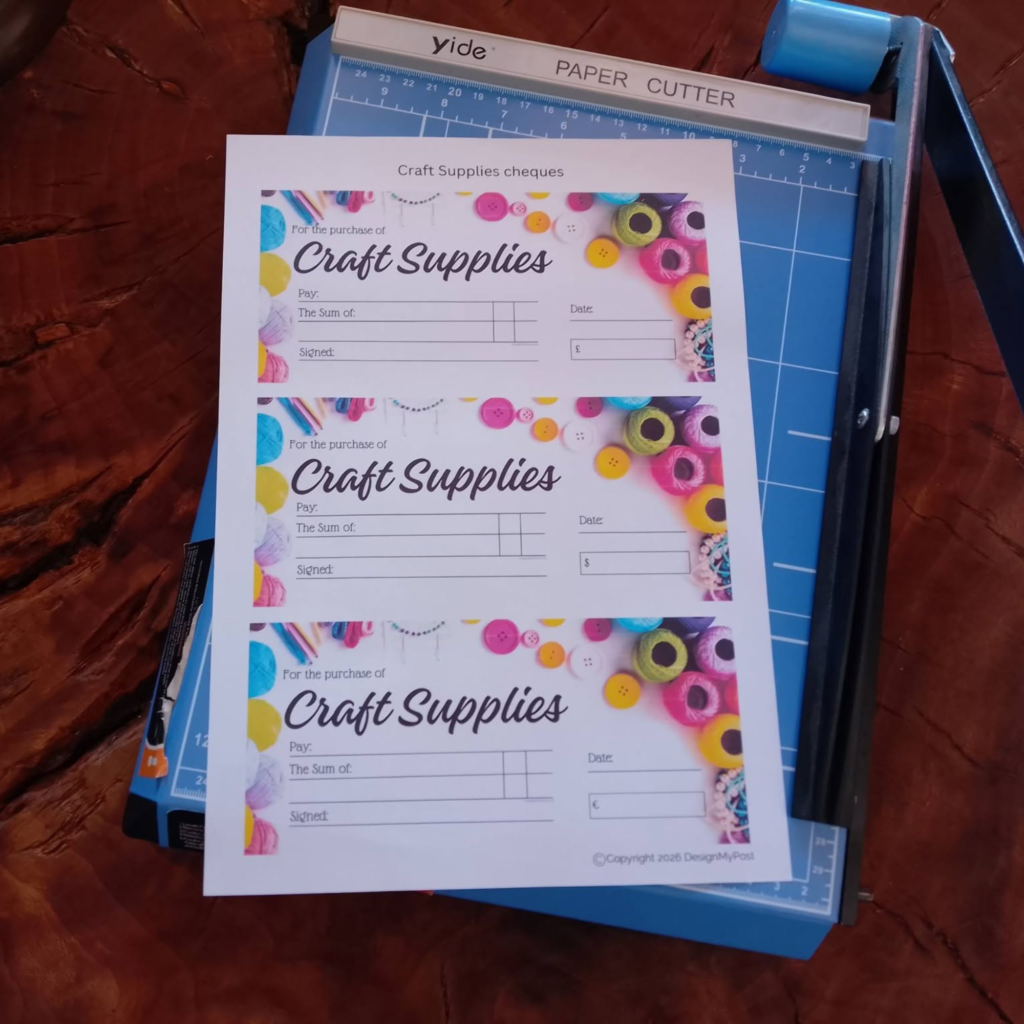 Printable Craft Supplies Cheque