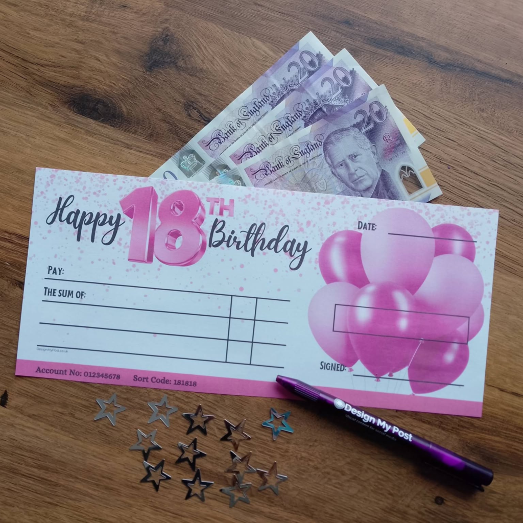 Pink 18th Birthday Cheque