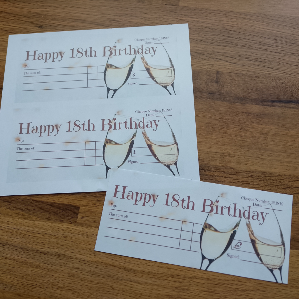 Printable 18th Birthday Cheque