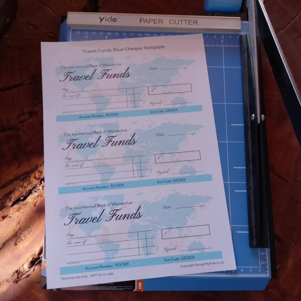 Travel Funds Cheque template

