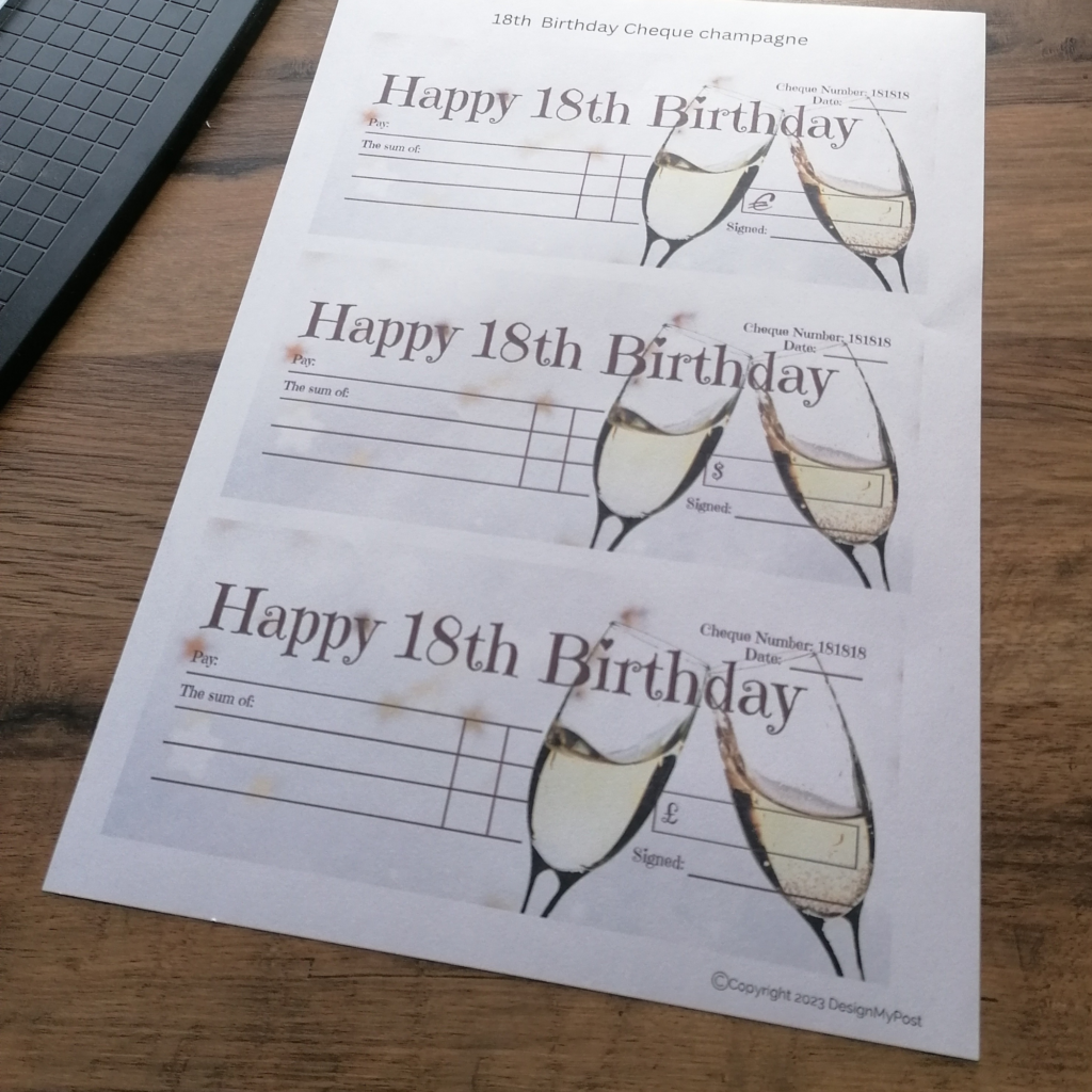 18th Birthday Cheque pounds