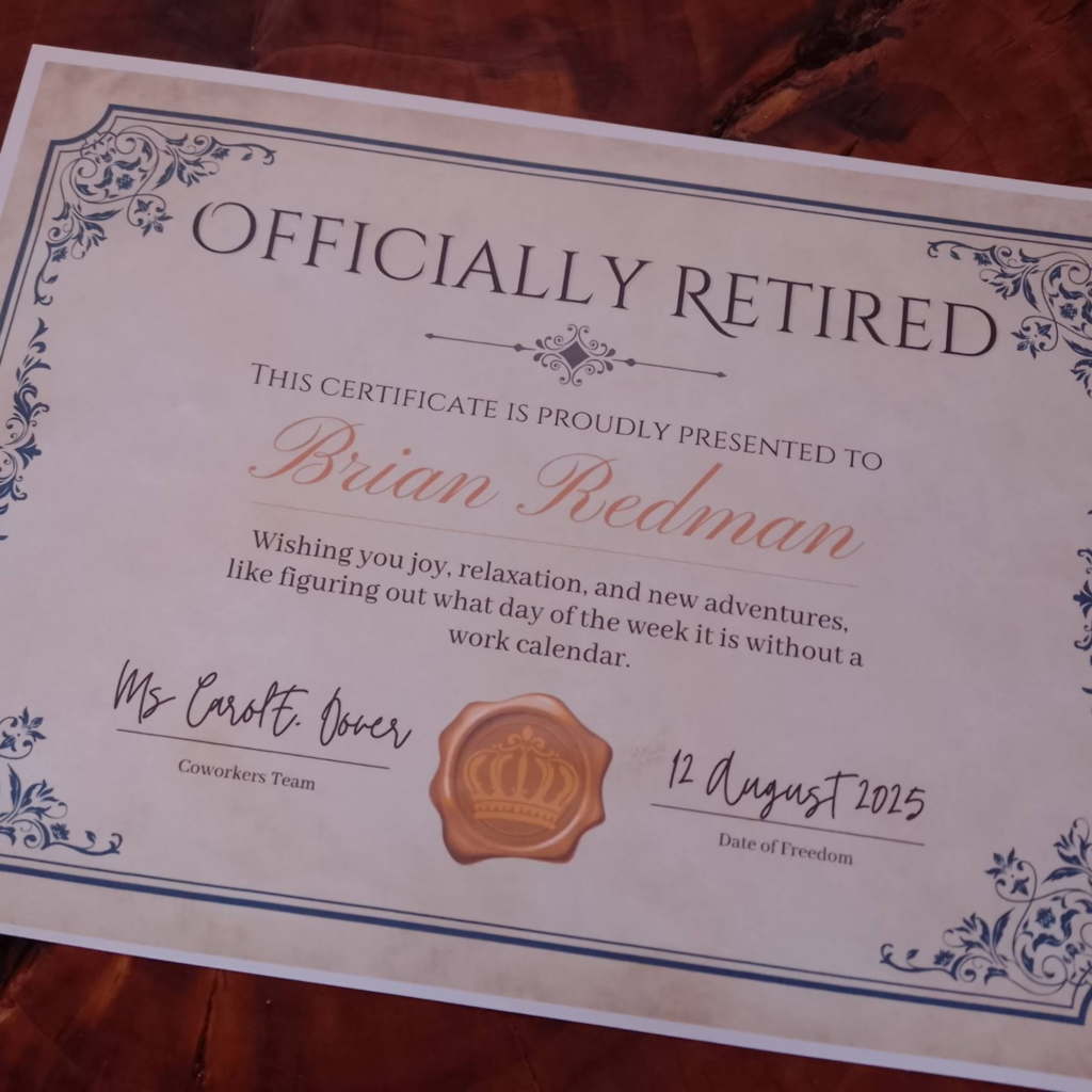 Personalised Retirement Certificate