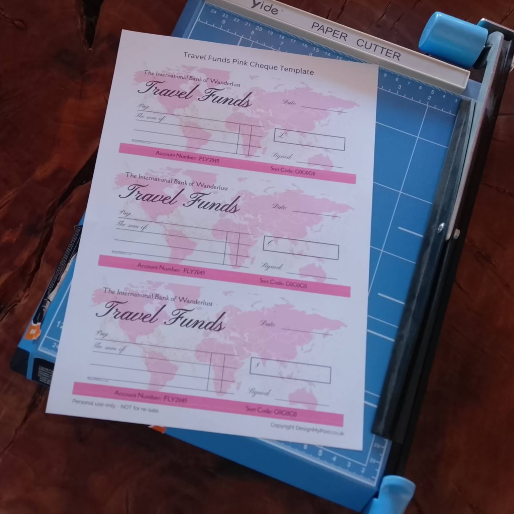 Printable Travel Funds Cheque