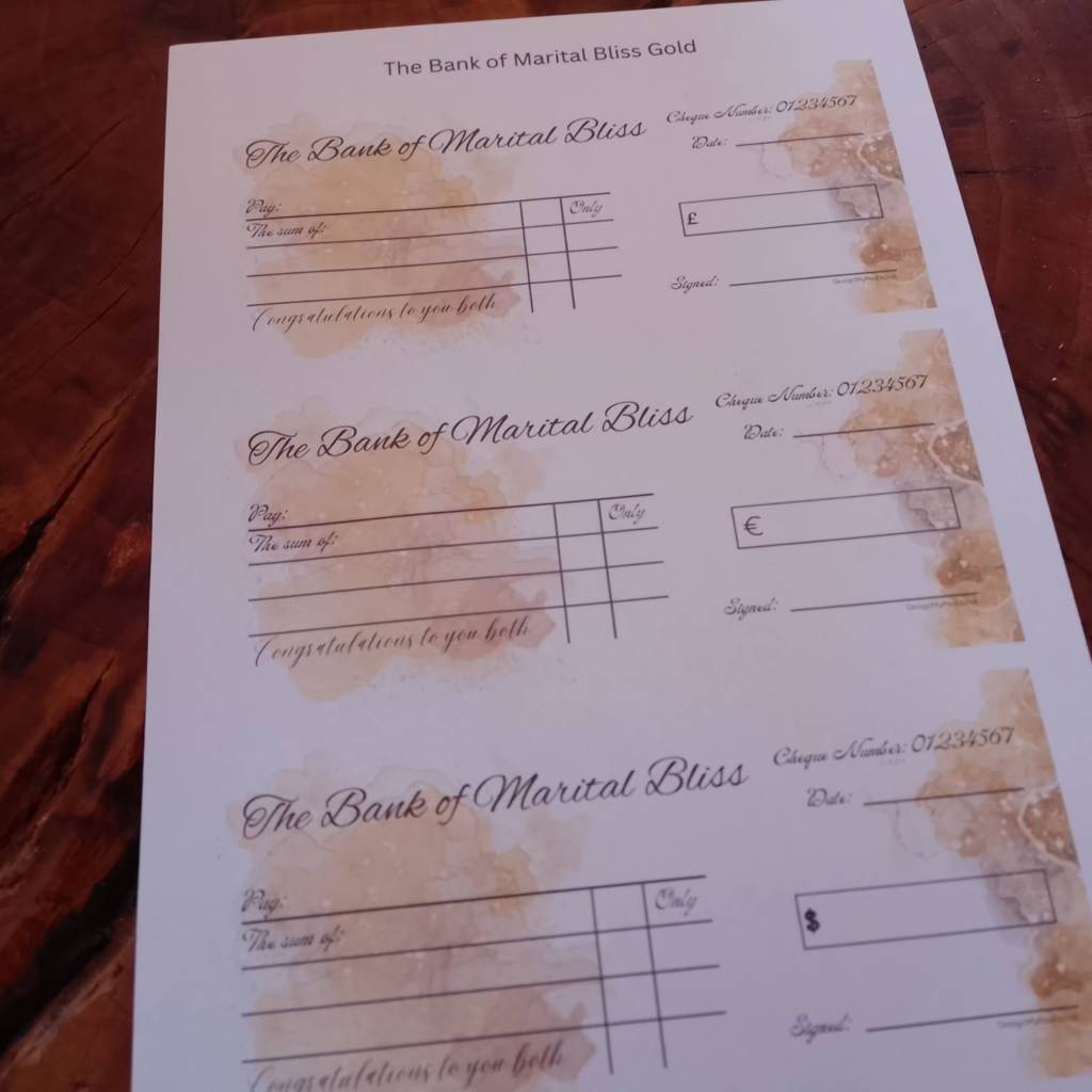 Printable wedding cheque