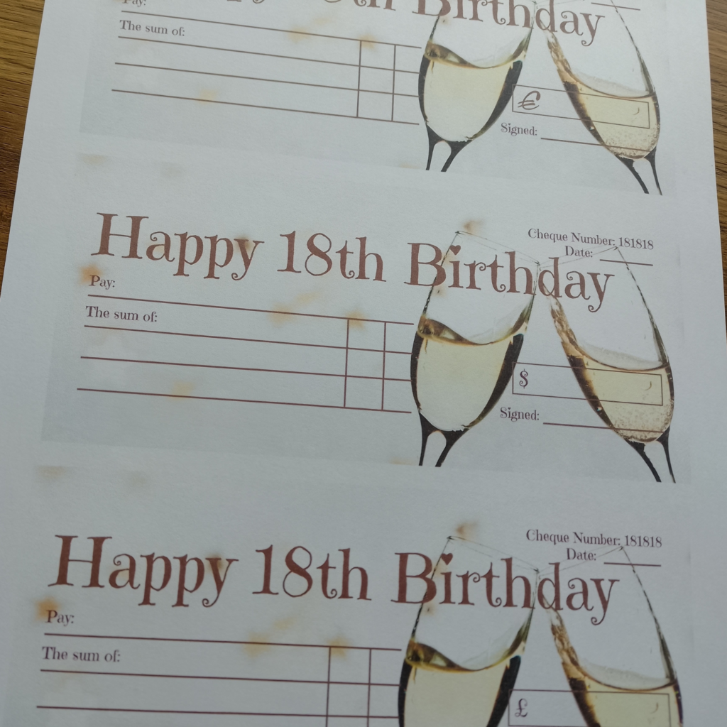 18th Birthday Cheque dollars