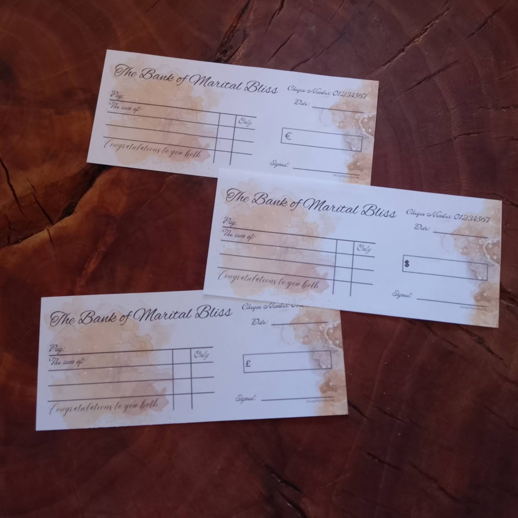  Wedding Gift Cheque in dollars