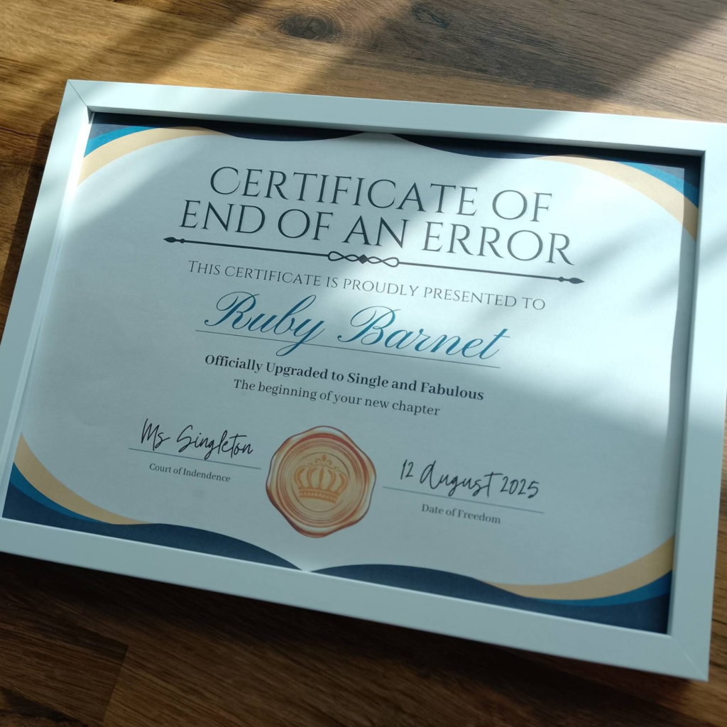End of an error certificate divorce gift