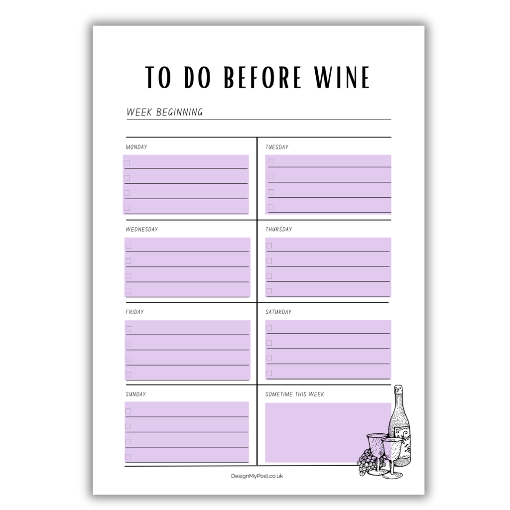 To do before wine weekly planner