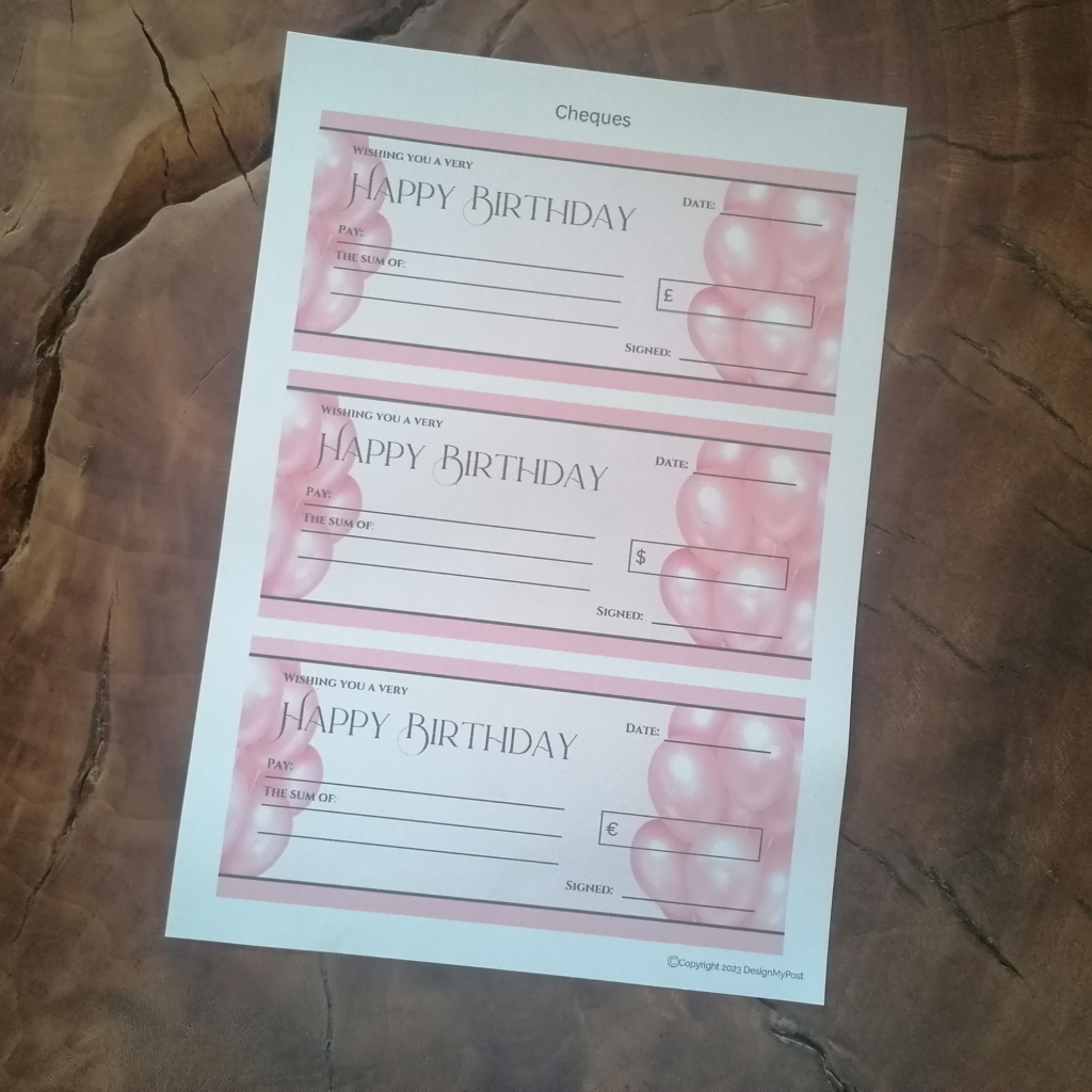 Birthday Money Gift Cheque
