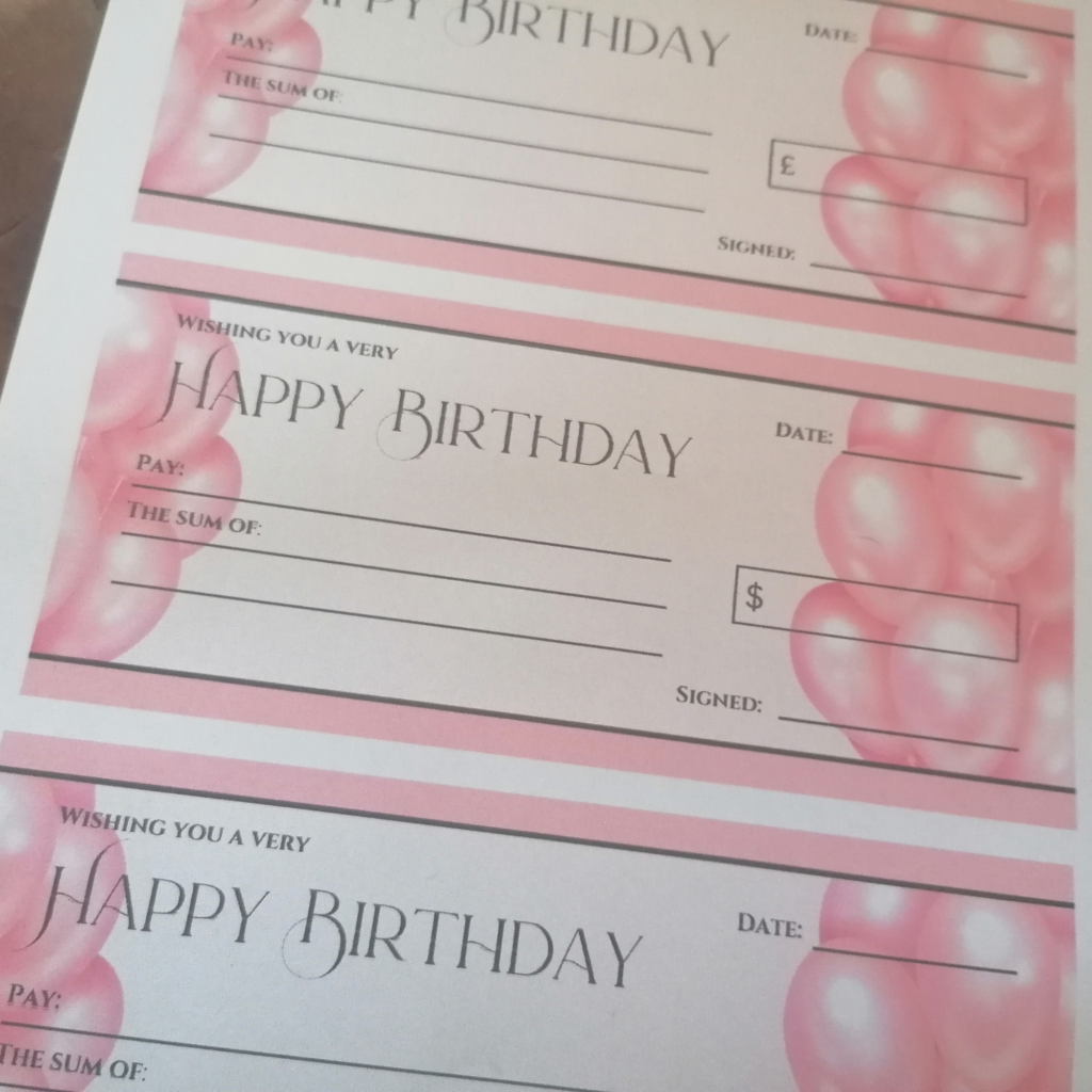 Birthday Money Gift Cheque